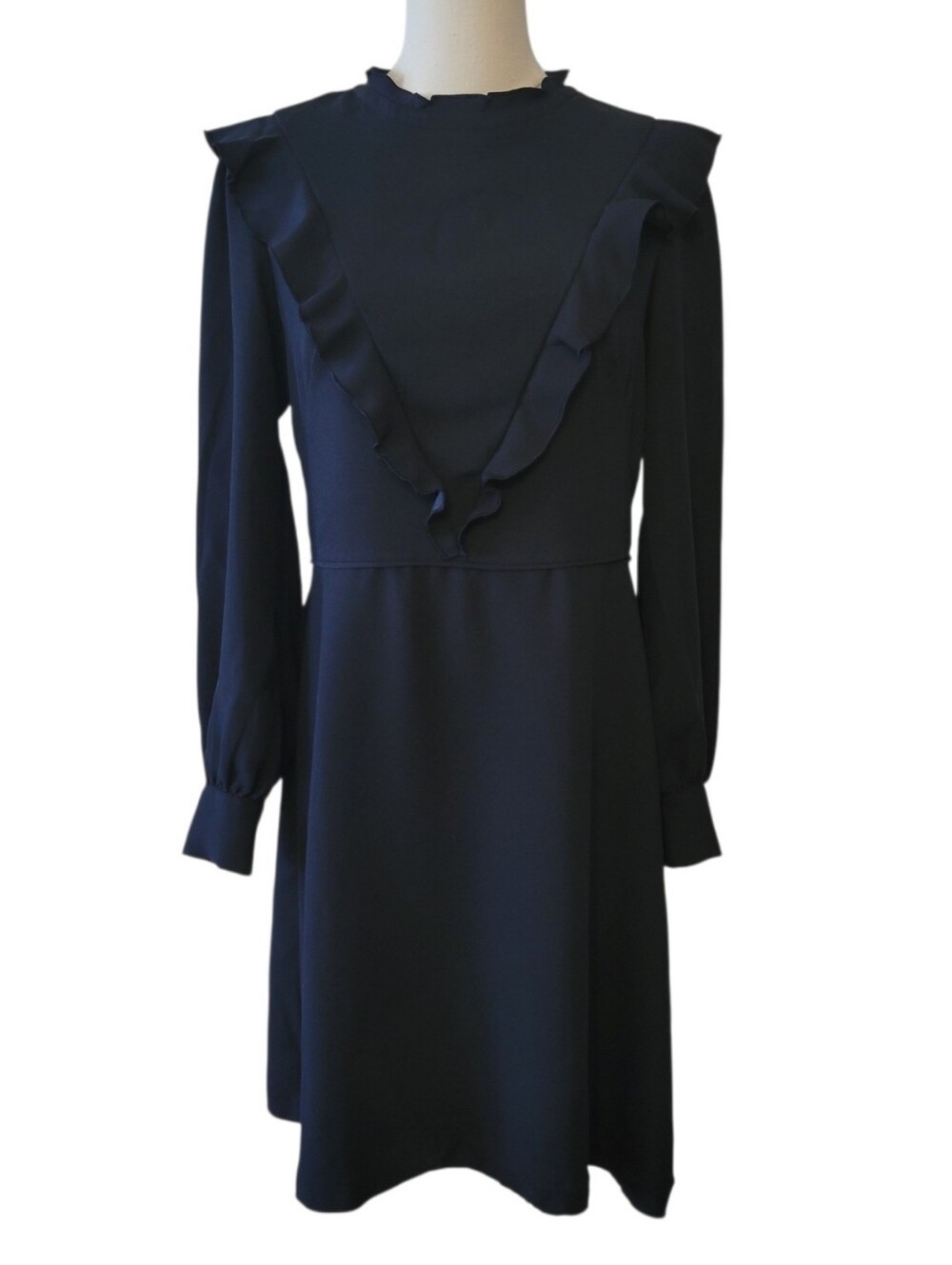Ann Taylor Deep Blue Ruffle Front Fit & Flare Dress Size 8